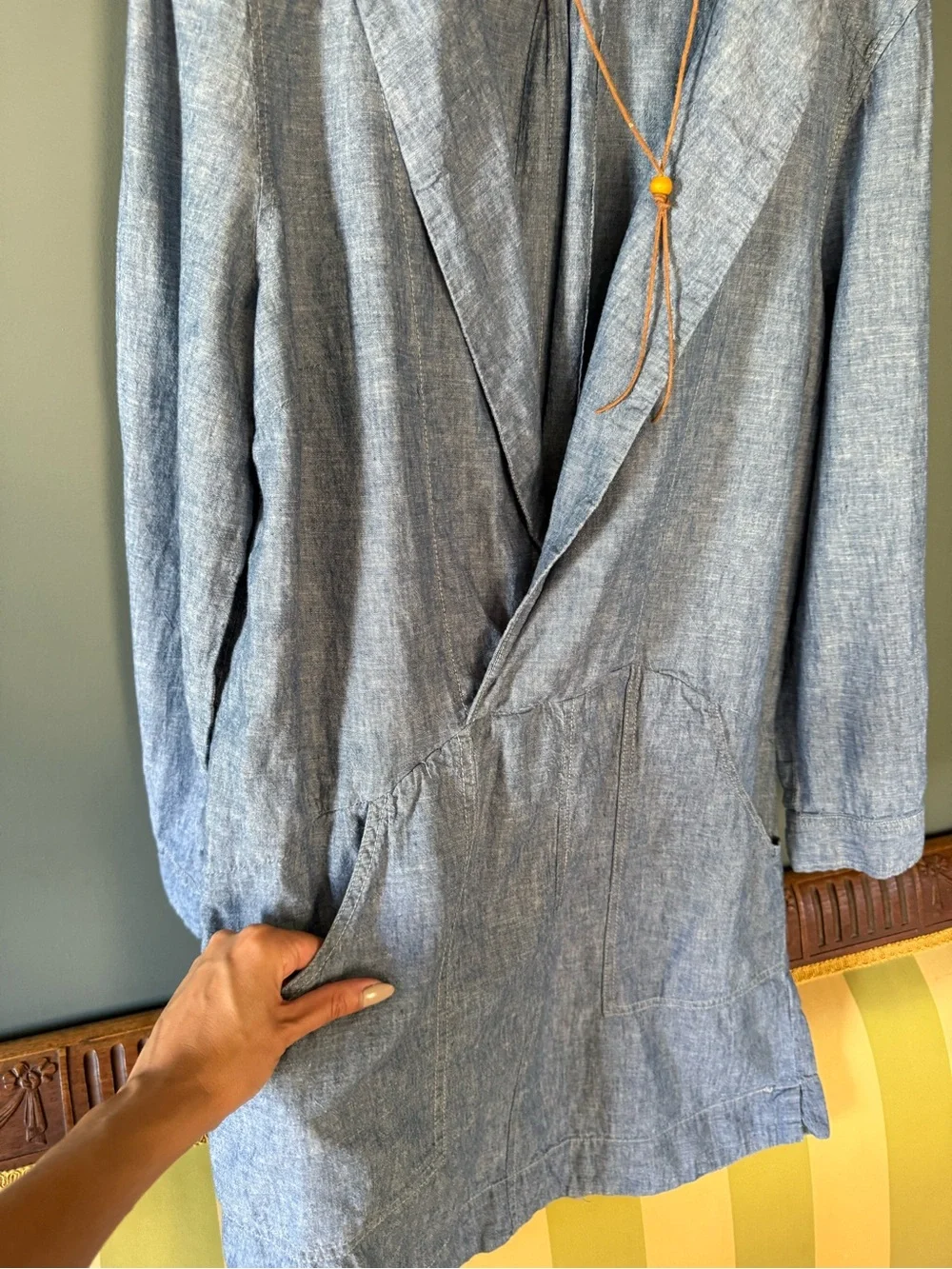 Free people Done up in denim chambray linen blend dress L